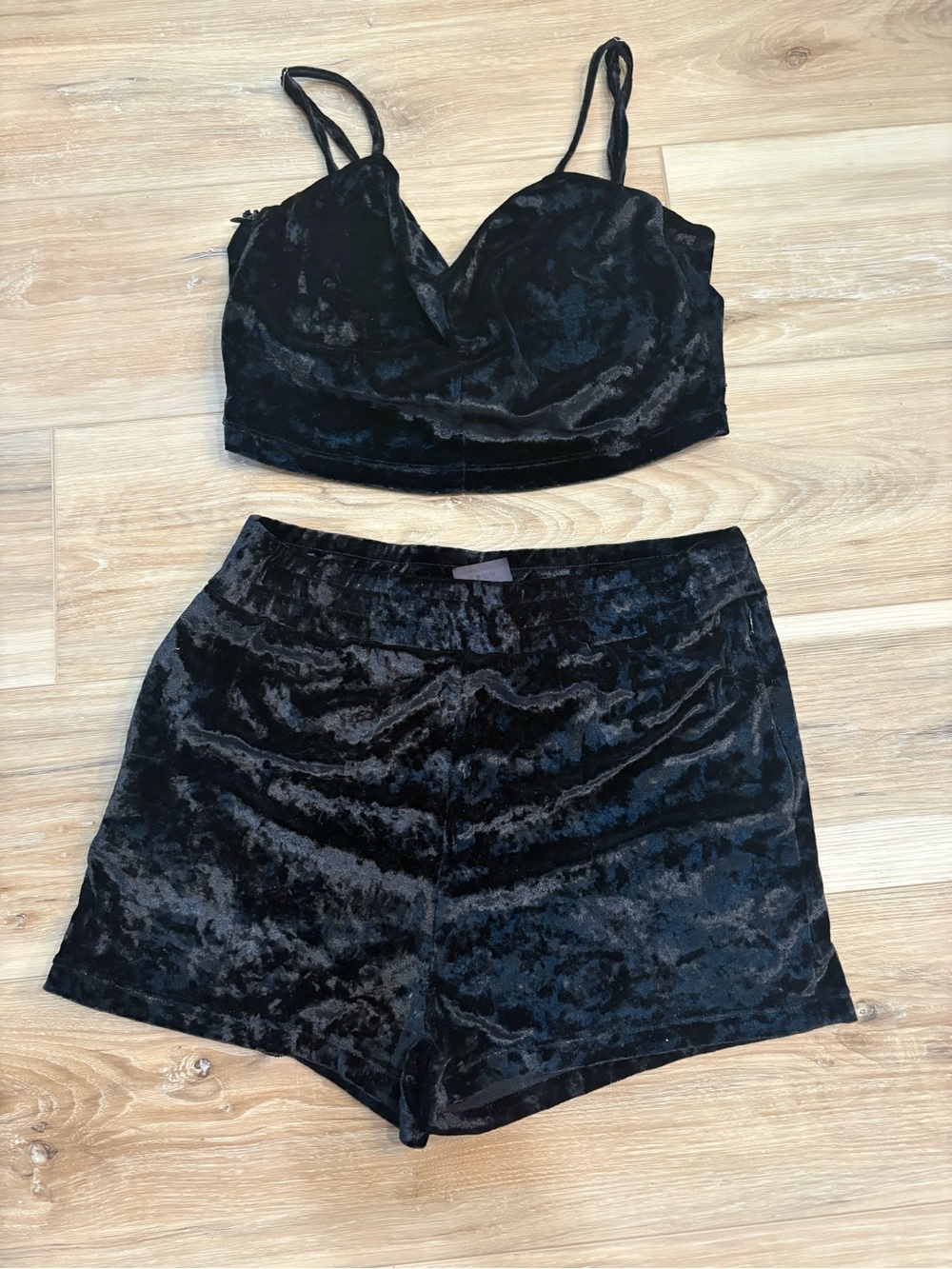 BuffBunny Black Velvet Medium Bralette & Small Shorts Set